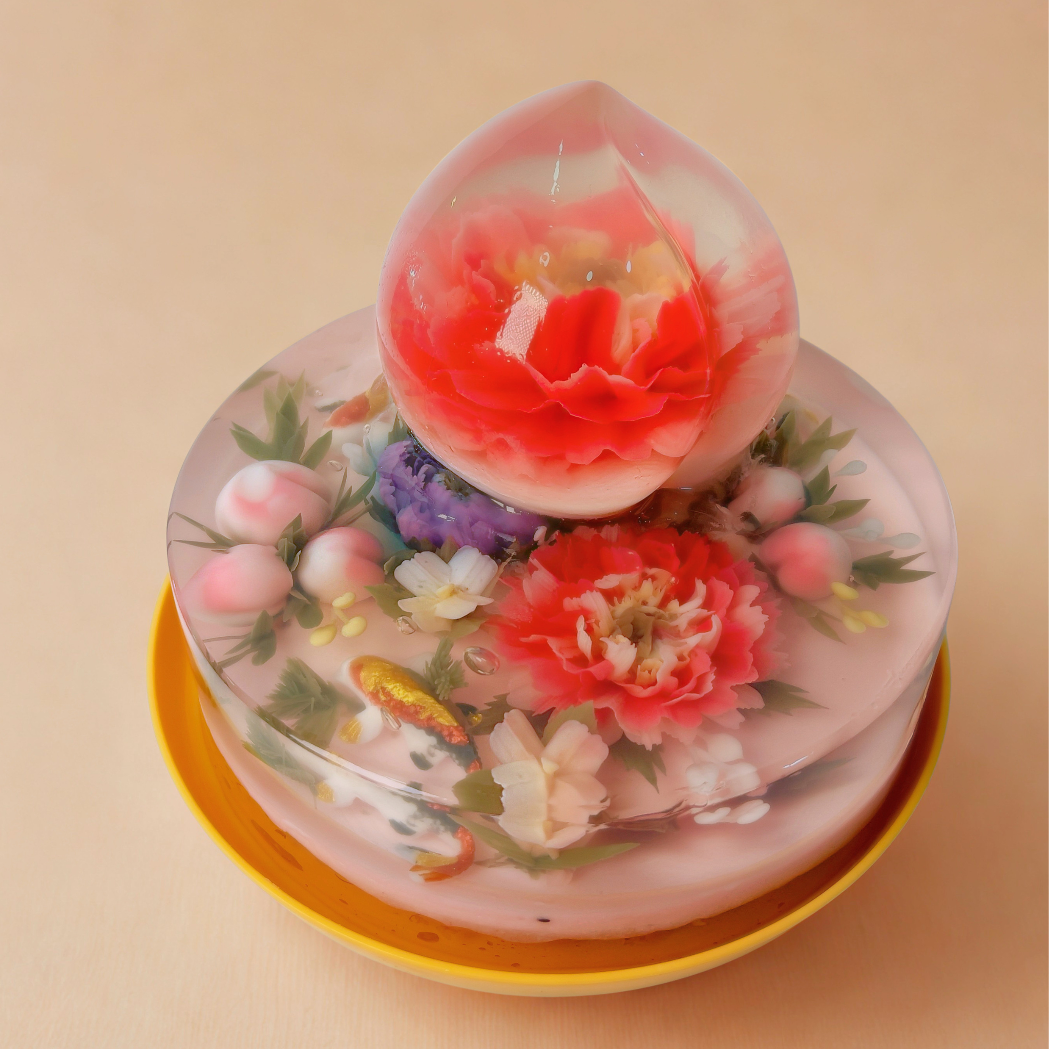 Longevity Crystal Peach & Joyful Koi Pond (3D)