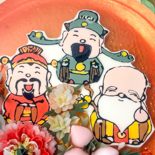 Hand-drawn taoist longevity deities Fu Lu Shou Jelly Cake
