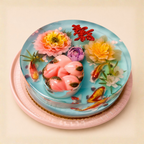 Longevity Treasure Pot Jelly Cake  with 3D Koi Fish by Jelly Joyous Art Singapore