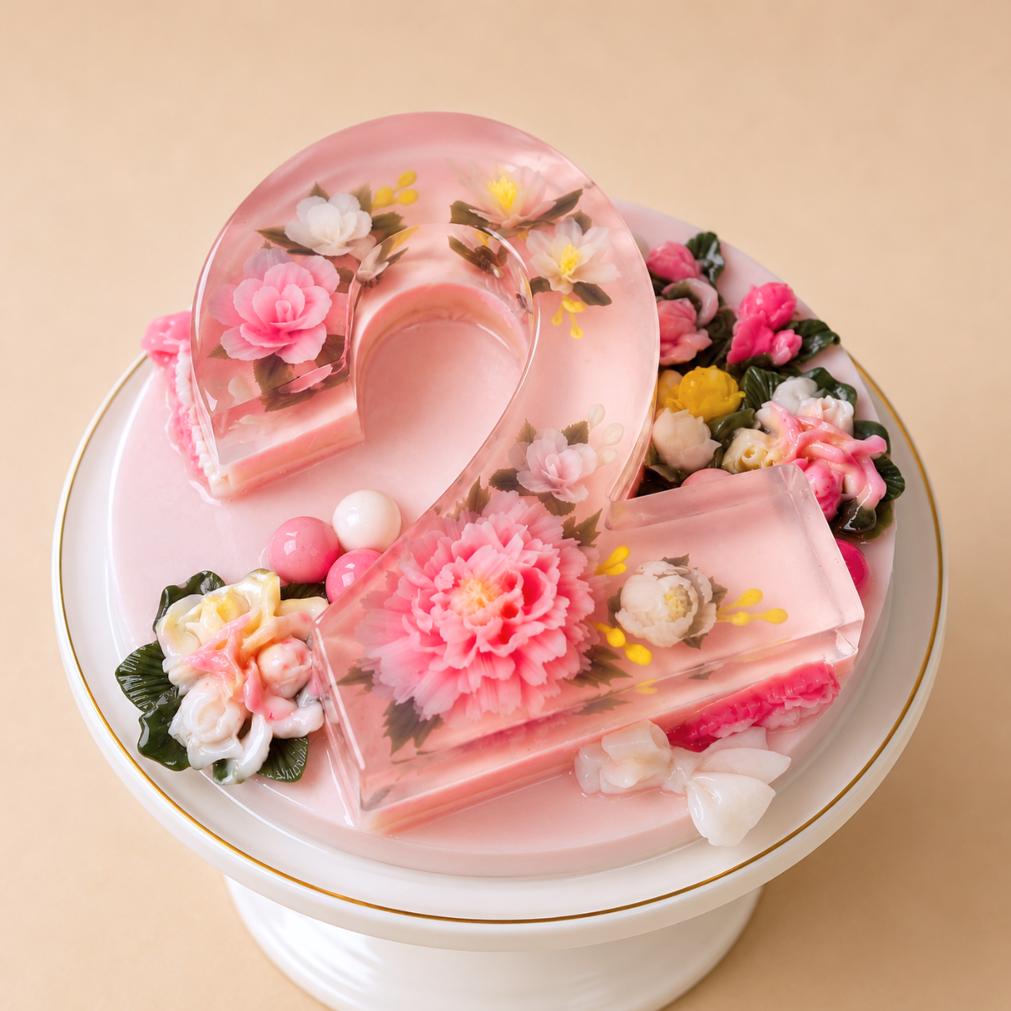 Blushing Garden Number Jelly Cake