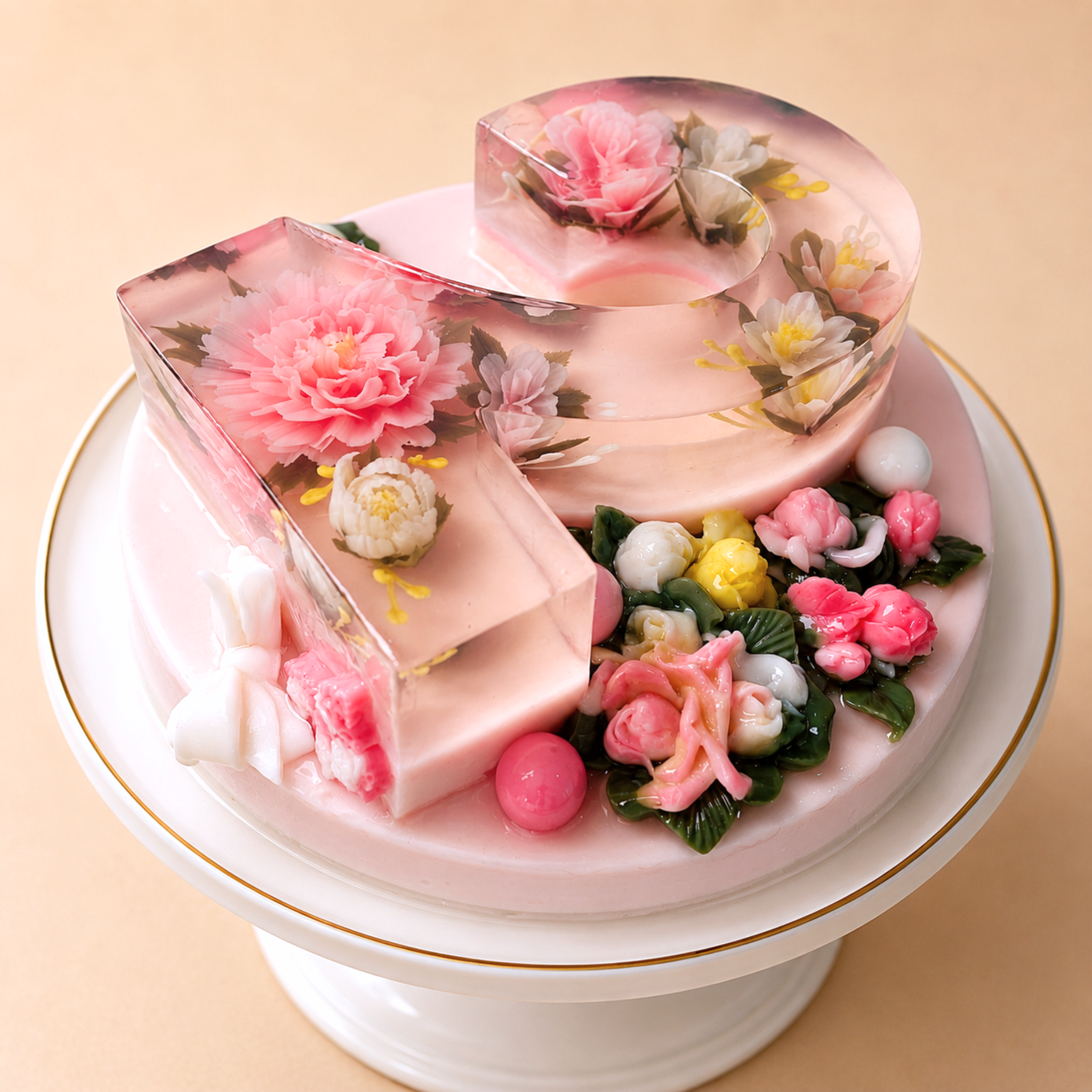 Blushing Garden Number Jelly Cake