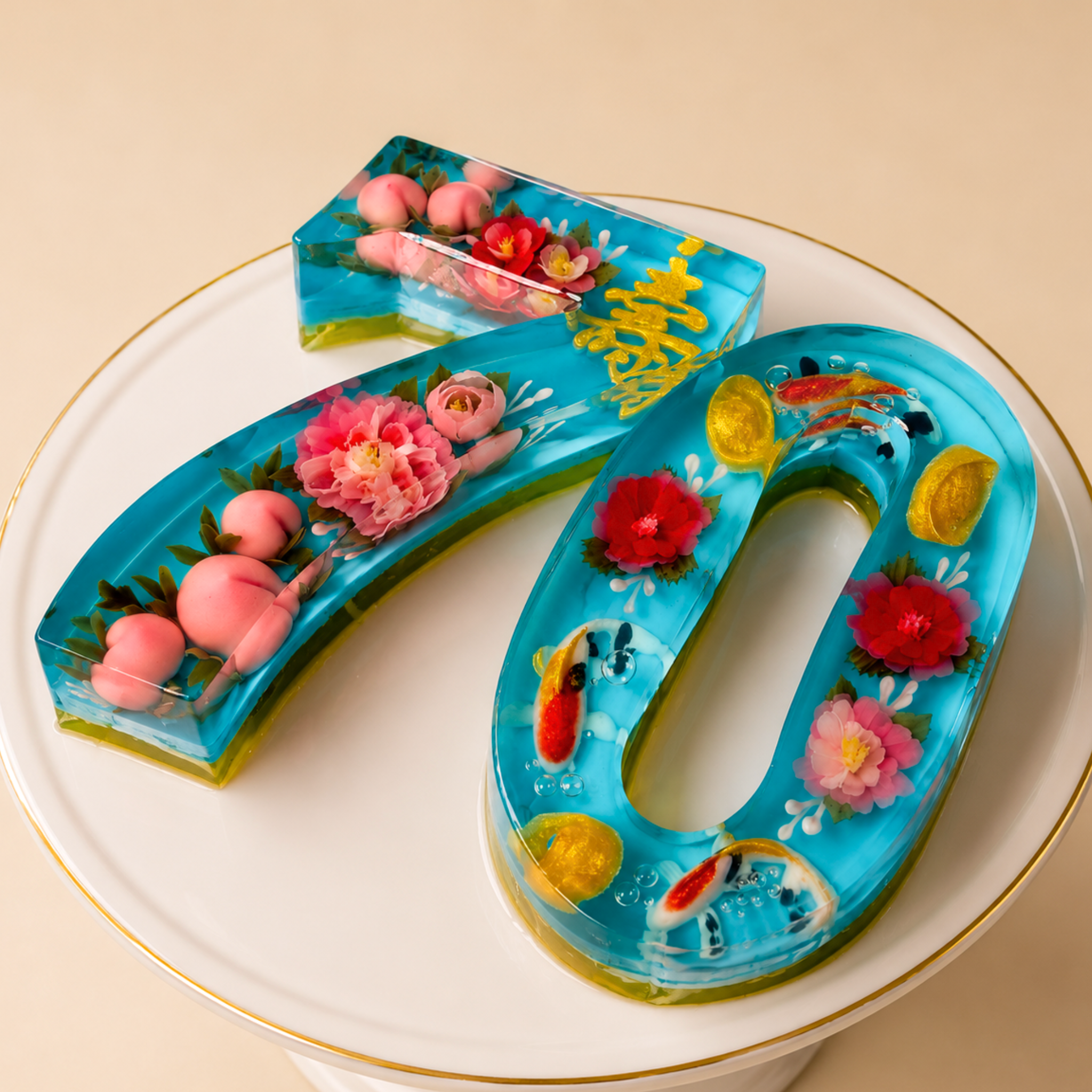 Longevity Koi Pond Number Jelly Cake